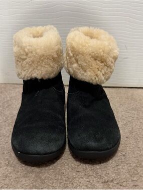 UGG Black Suede Kids Boots with Cream Shearling Cuff